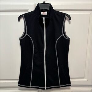 The Quacker Factory French Terry Zip Up Front Rhinestone Vest Black New Size XS